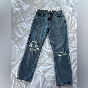 Abercrombie & Fitch Mom Jean Ripped Blue Straight Leg Jean Size 4